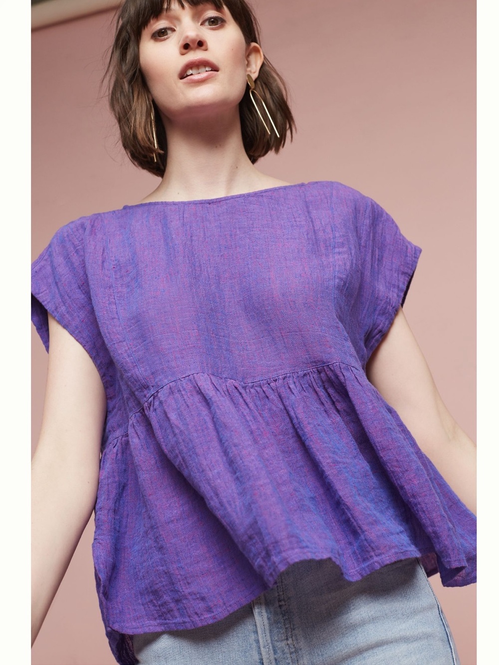 Anthropologie Purple Textured Babydoll Top